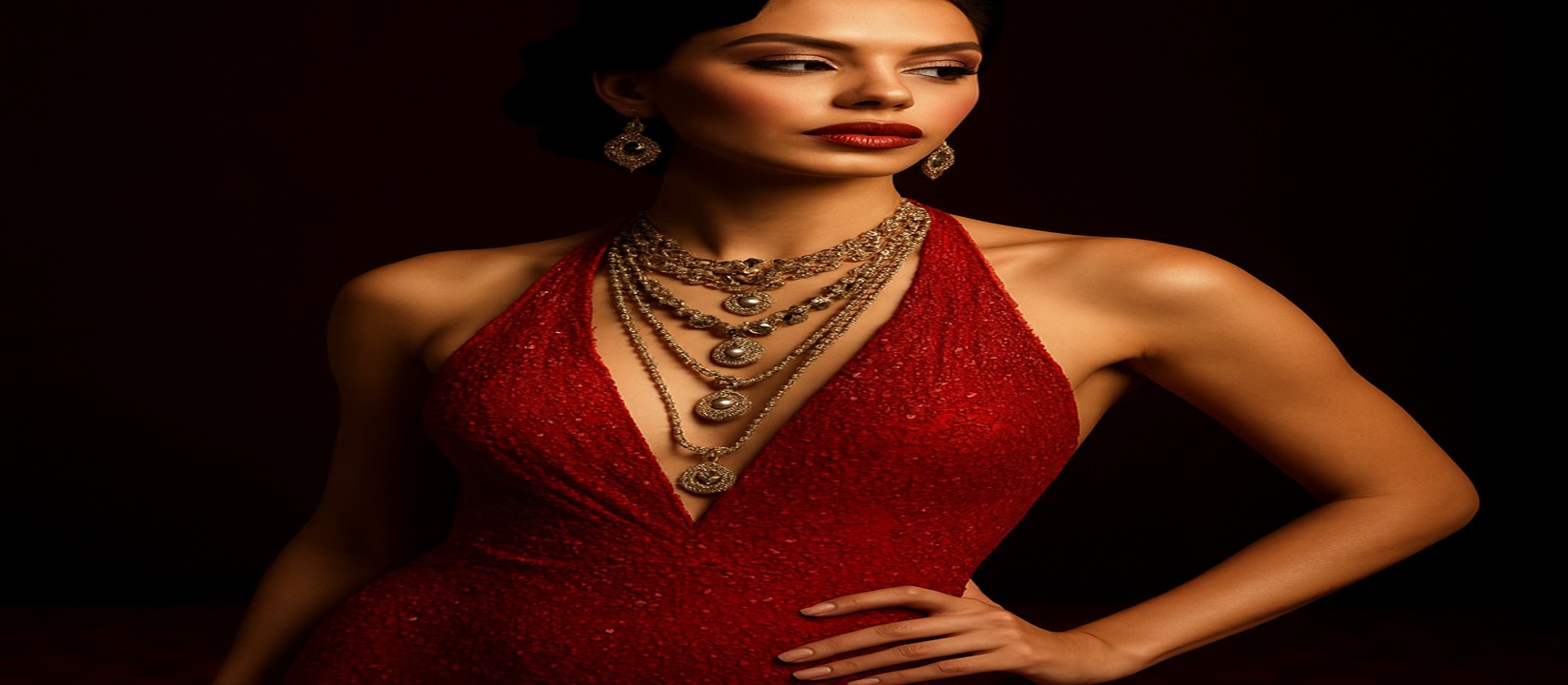 555w গেমিং প্ল্যাটফর্ম টেবিলে লাল পোশাকে সজ্জিত একজন নারী উপস্থাপক